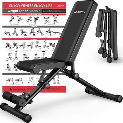 Verstelbare Halterbank – Verstelbare Trainingsbank – Krachtbank – Fitnessbank – Zwart – 328 kg Draagvermogen – Inklapbaar & Ruimtebesparend - QUORE