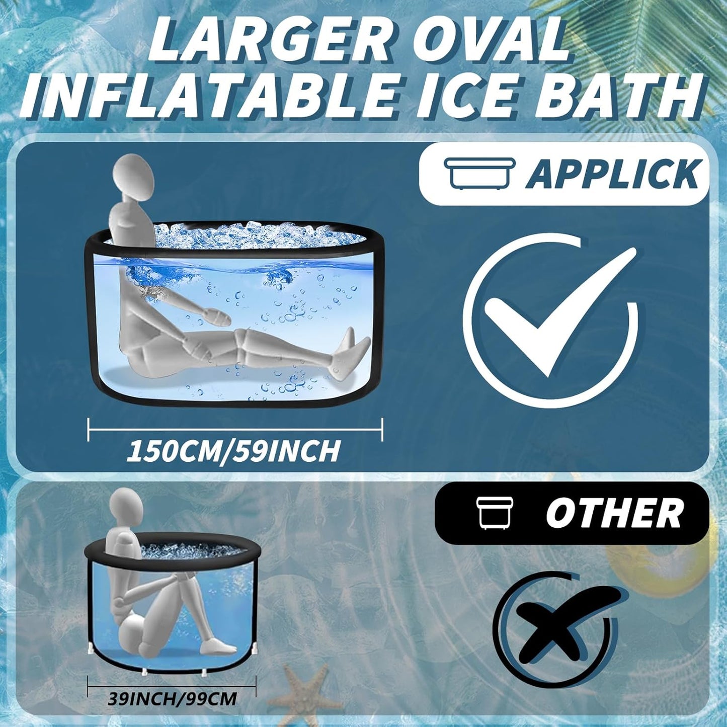 ALLPICK IJsbad ton met afdekking - (150 cm) XL opvouwbare badkuip voor atleten, compatibel met waterkoeler, ijsbak voor cryotherapie, ijsbad voor binnen en buiten, 370 liter ijston, zwart