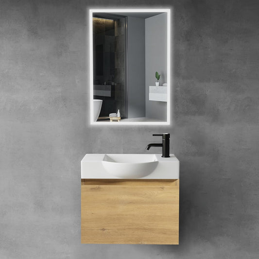 Alpenberger Bathroom Furniture Set with Washbasin, Hanging Bathroom Cabinet, Sink with Base Cabinet, Bathroom Cabinet with Mirror, Bathroom Cabinet for Small Bathrooms + Guest Toilet, Basin Cabinet - QUORE