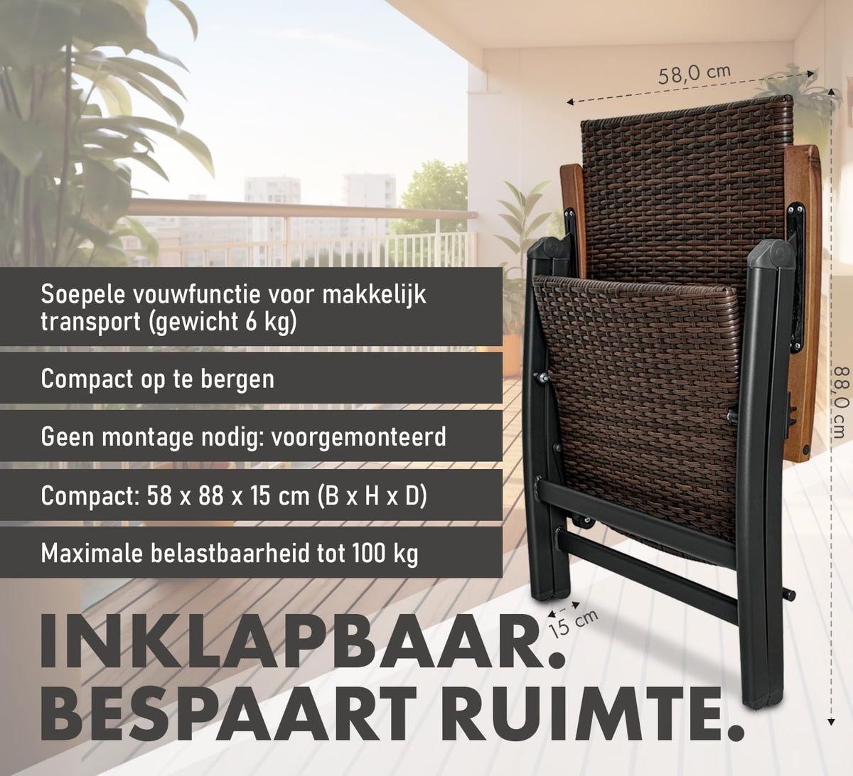 BRUBAKER Set of 2 Polyrattan Garden Chairs Modena - High Backrest Foldable - 8-way adjustable Backrest - Folding Chair Aluminium - Weatherproof - Brown/Grey - QUORE