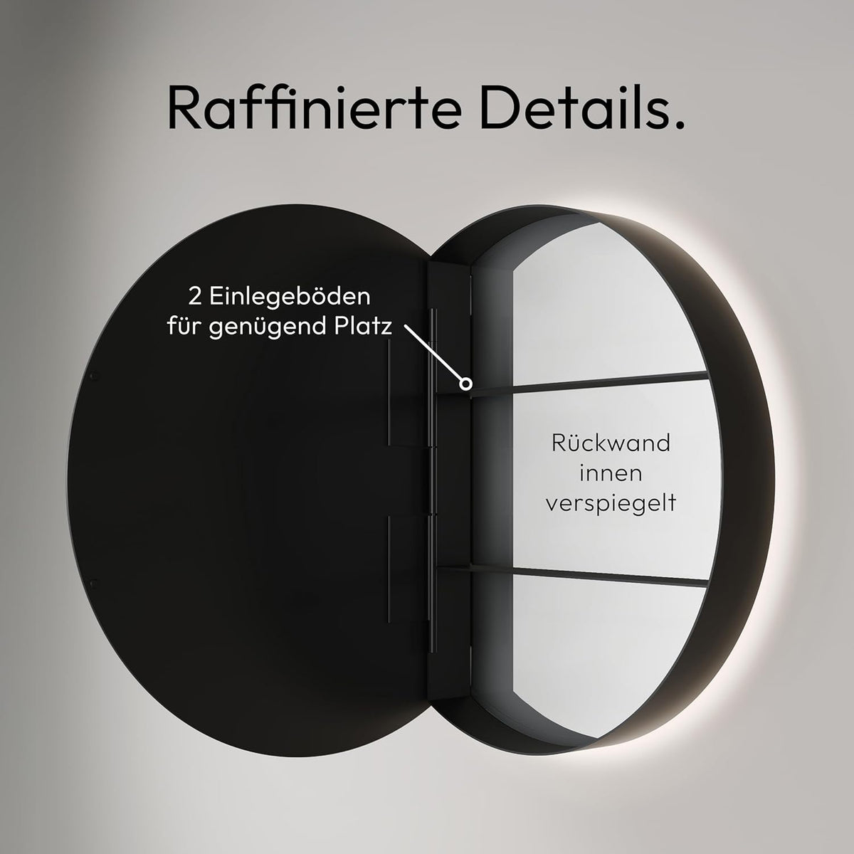 Talos Picasso Style Spiegelkast zwart Ø 60 cm - met hoogwaardige aluminium behuizing - modern badkamermeubel met geïntegreerde ledverlichting - badkamerspiegel met praktische