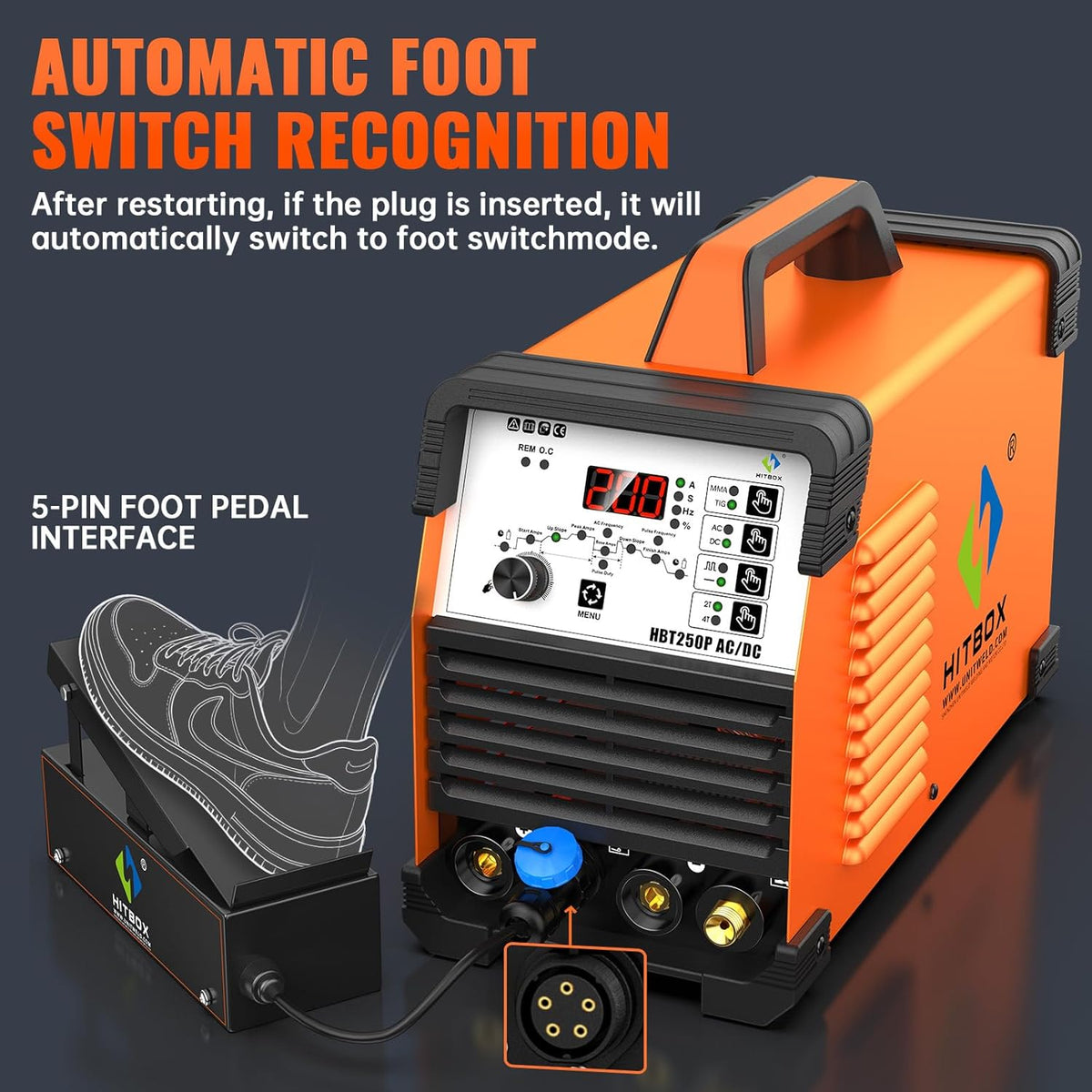 HITBOX 6-in-1 WIG lasapparaat AC/DC, 200 A, pulsfunctie, IGBT invertertechnologie, 2T/4T digitale bediening, nieuwe versie voor aluminium, roestvrij staal en staal (HBT250P AC/DC)