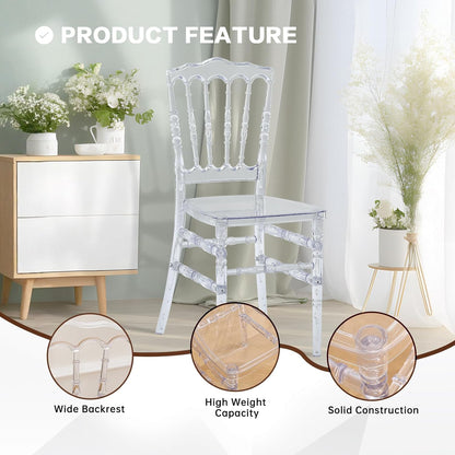 BOOSDEN Transparante Kunststof Stoel Napoleon - Stapelbare Polycarbonaat Stoel voor Bruiloft, Feesten & Eetkamer met Elegant Design, 2 PACK