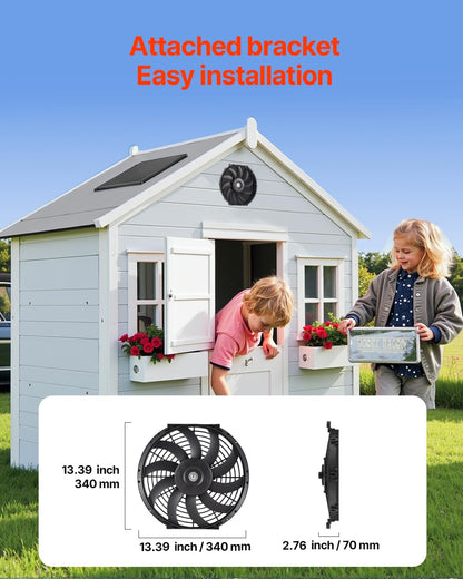 VEVOR Ventilator, op zonne-energie, ventilatie, diameter 340 x 70 mm, dakafvoerventilator met instelbare thermostaat, buitenrooster, 1300 CFM luchtstroomcapaciteit, voor gevel, dak, garage, werkplaats