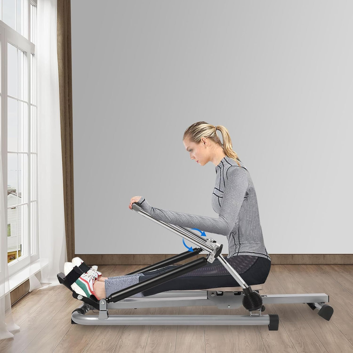 Rowing Machine for Home Collapsible Hydraulic Adjustable with Soft Seat LCD Display and Long Rail for Cardio Exercises and Fitness at Home Load up to 55 kg - QUORE