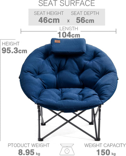 EVER ADVANCED Luxe Moonchair XXL campingstoel, opvouwbaar, 150 kg belastbaar, rond, klapstoel, dik gevoerd, oversized campingstoel met kussen, extra breed, voor outdoor, camping, tuin, balkon, indoor