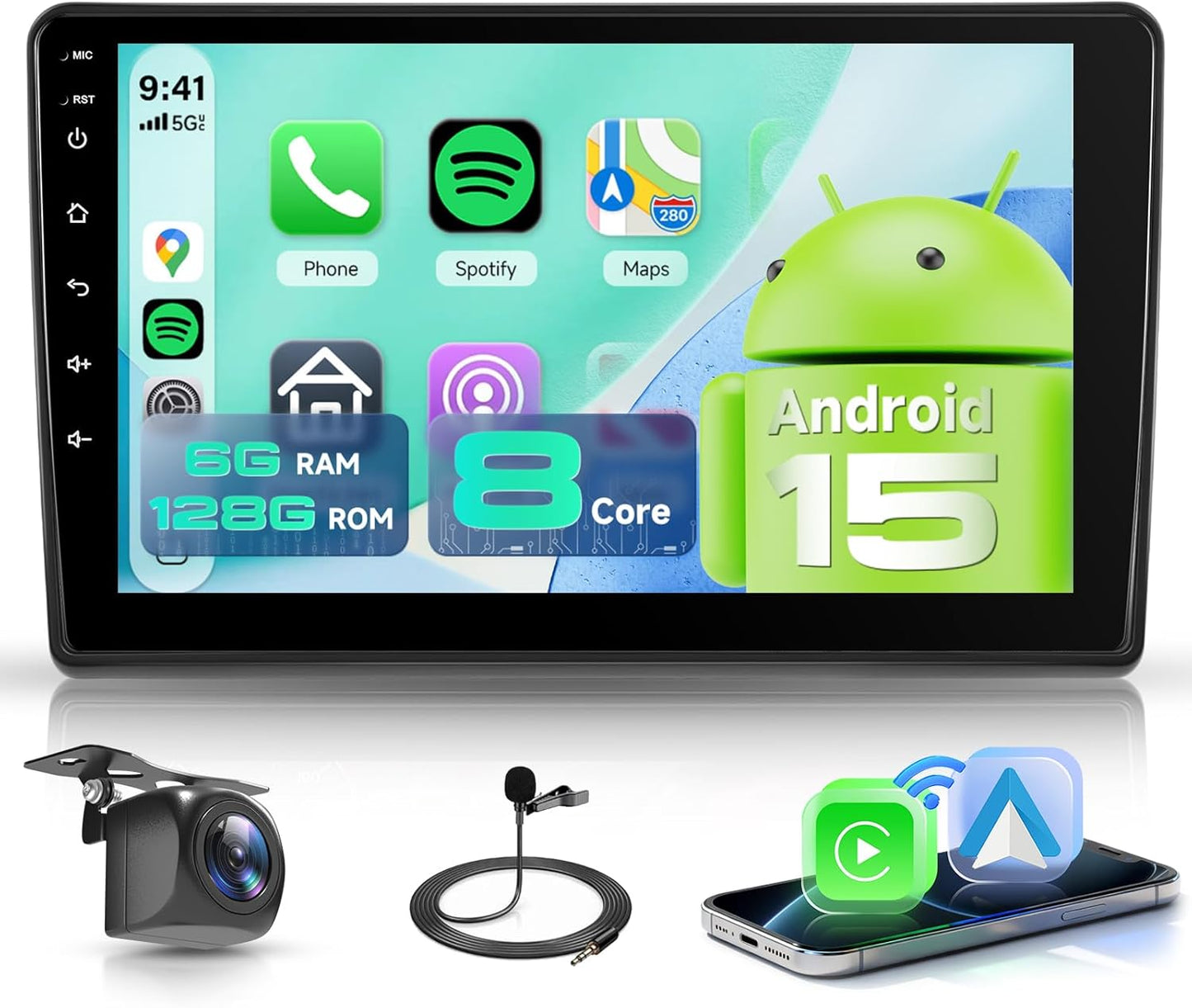 Autoradio – Inbouwradio – Multimedia Systeem – Navigatiesysteem – Touchscreen Radio – 9 Inch IPS-scherm – Draadloze CarPlay & Android Auto – HD Achteruitrijcamera met Nachtzicht