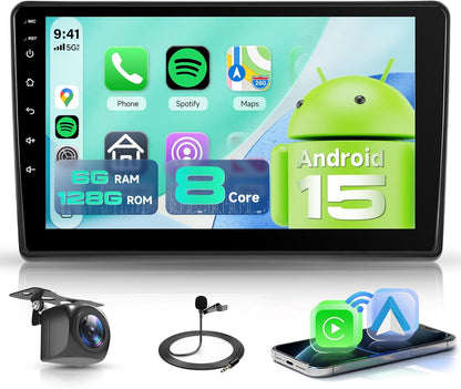 Autoradio – Inbouwradio – Multimedia Systeem – Navigatiesysteem – Touchscreen Radio – 9 Inch IPS-scherm – Draadloze CarPlay & Android Auto – HD Achteruitrijcamera met Nachtzicht