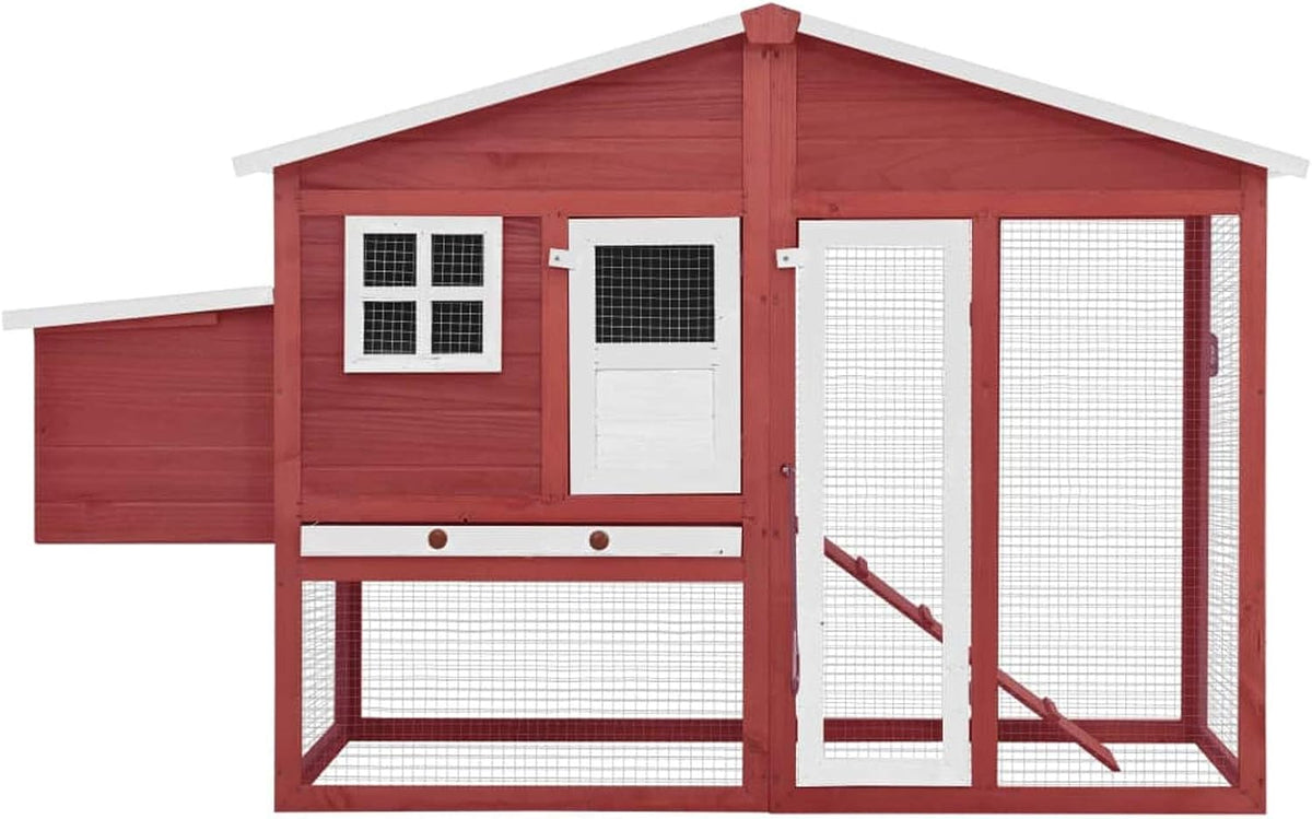 LAPOOH Chicken Coop with Nesting Box Red and White Solid Pine Wood, Chicken Coop, Chicken Coop, Chicken Cage, Poultry House, Animal Outdoor Pens & Coops-170867