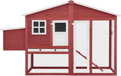 LAPOOH Chicken Coop with Nesting Box Red and White Solid Pine Wood, Chicken Coop, Chicken Coop, Chicken Cage, Poultry House, Animal Outdoor Pens & Coops-170867