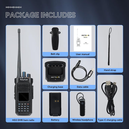 Retevis Ailunce HD2 Ham Radio, HD1, DMR Radio, draadloze 5.0, Dual Band Walkie Talkie, IP67 waterdicht, 3200mAh batterij, lange afstand amateur radio voor nood Rescue, Ham Event (1 stuks) (Met GPS)