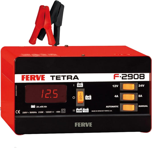 Oplader voor loodaccu’s – Batterijlader – Acculader – Loodzuur Acculader – 12V 24V Lader – Voor 24-95 Ah Accu’s – Digitale Voltmeter – Robuuste Metalen Behuizing