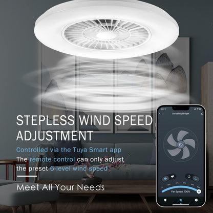 Intelligente led-plafondlamp met ventilator, plafondventilatorlampen, traploze instelling van de windsnelheid, continu dimmen, moderne ventilatorverlichting 60 cm