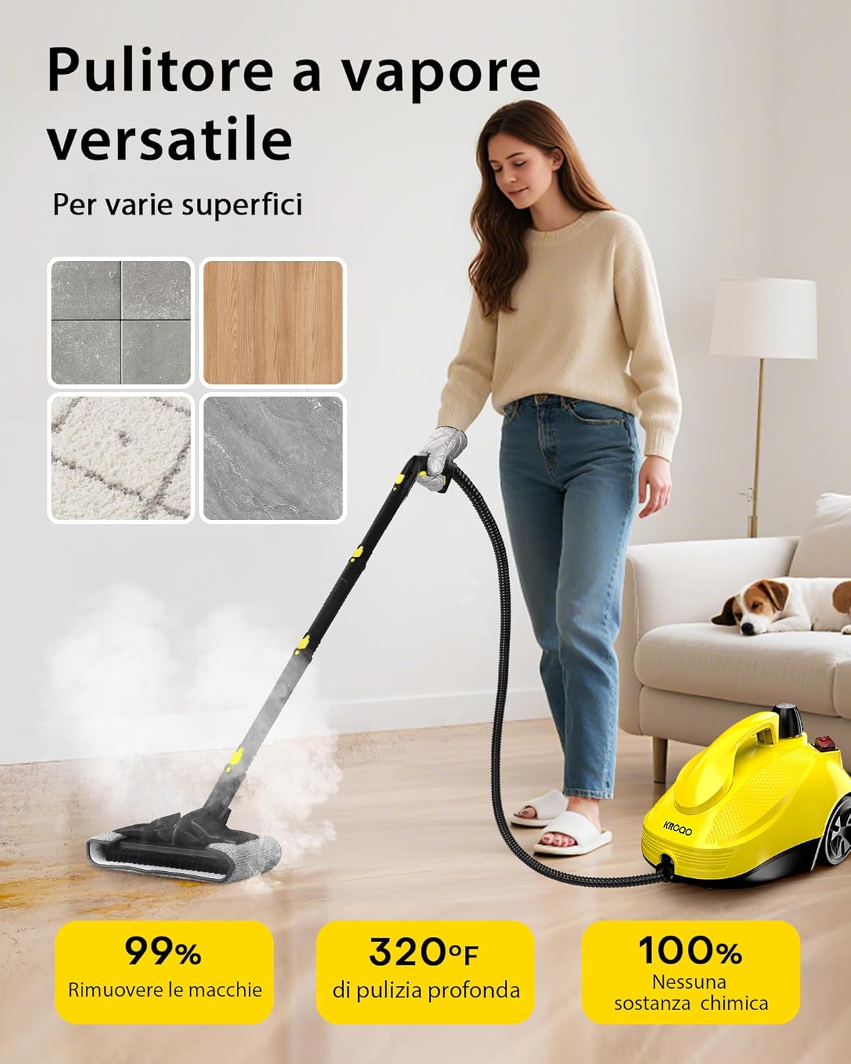 Multifunctionele stoomreiniger, draagbare stoomreiniger voor elk oppervlak met 23 accessoires, voor het verwijderen van behang, vloeren, tapijten, banken, bekleding, auto's, tegels, gestoffeerde
