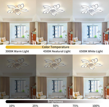 Plafondventilator met verlichting, plafondventilator met 6 snelheden, 3 kleuren, met lichtgevende afstandsbediening, inbouwplafondventilator, moderne led-kroonluchter met verlichting voor
