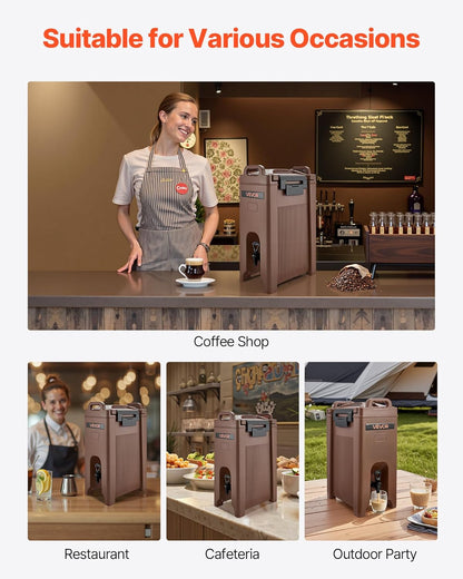 VEVOR Geïsoleerde drankdispenser, 19 l, warme en koude drankdispenser met tapkraan en handvat, voedselveilige thermische drankdispenser, koeler voor thee, koffie, water in cafés en restaurants, bruin