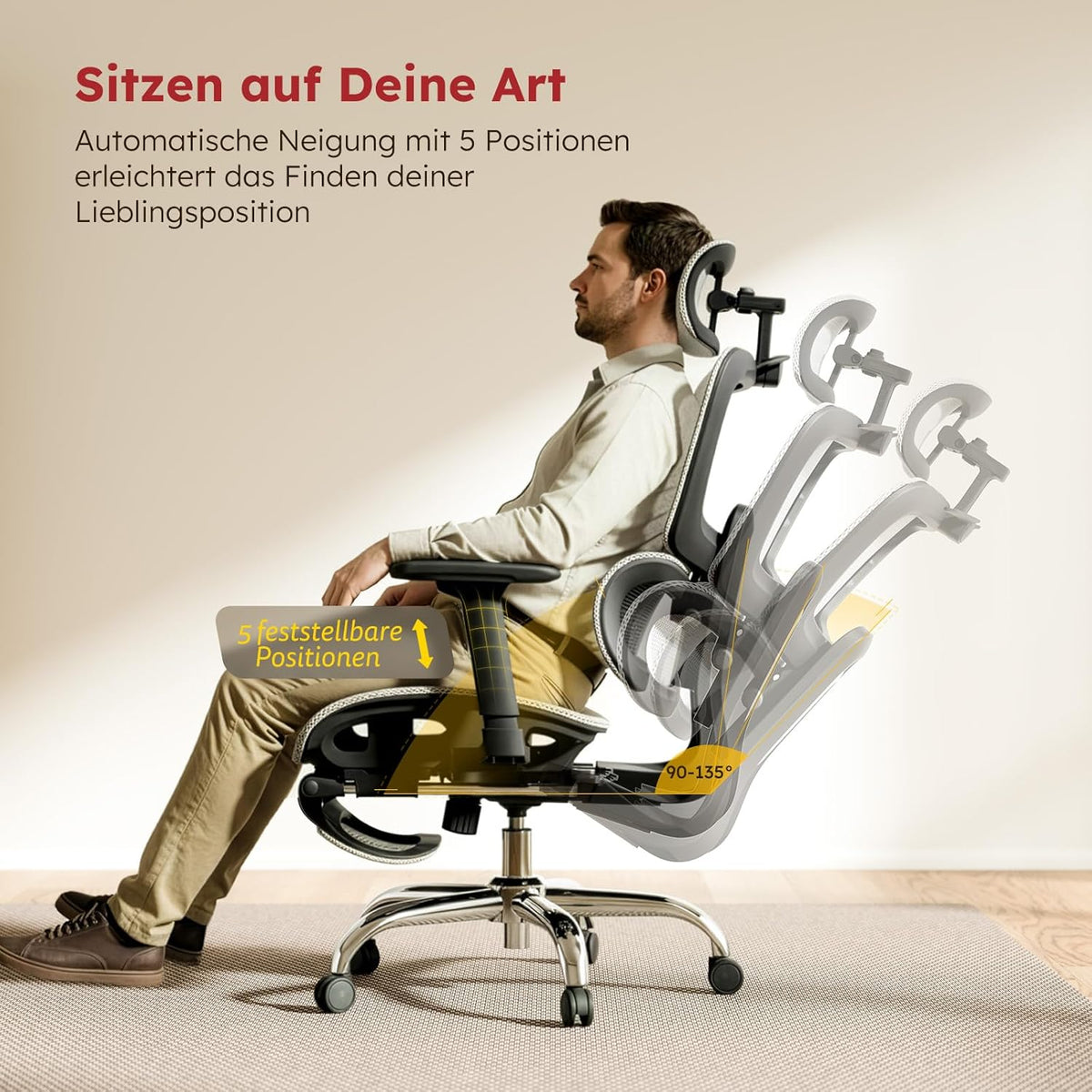 Ergonomische Bureaustoel – Bureaustoel Kantoorstoel Werkstoel Stoel Meshstoel – Volledig Mesh Design – Afneembaar Zitkussen – Uittrekbare Voetensteun – 3D Verstelbare Armleuningen – Zelfaanpassende Lendensteun – 360° Draaibaar – Lichtgrijs