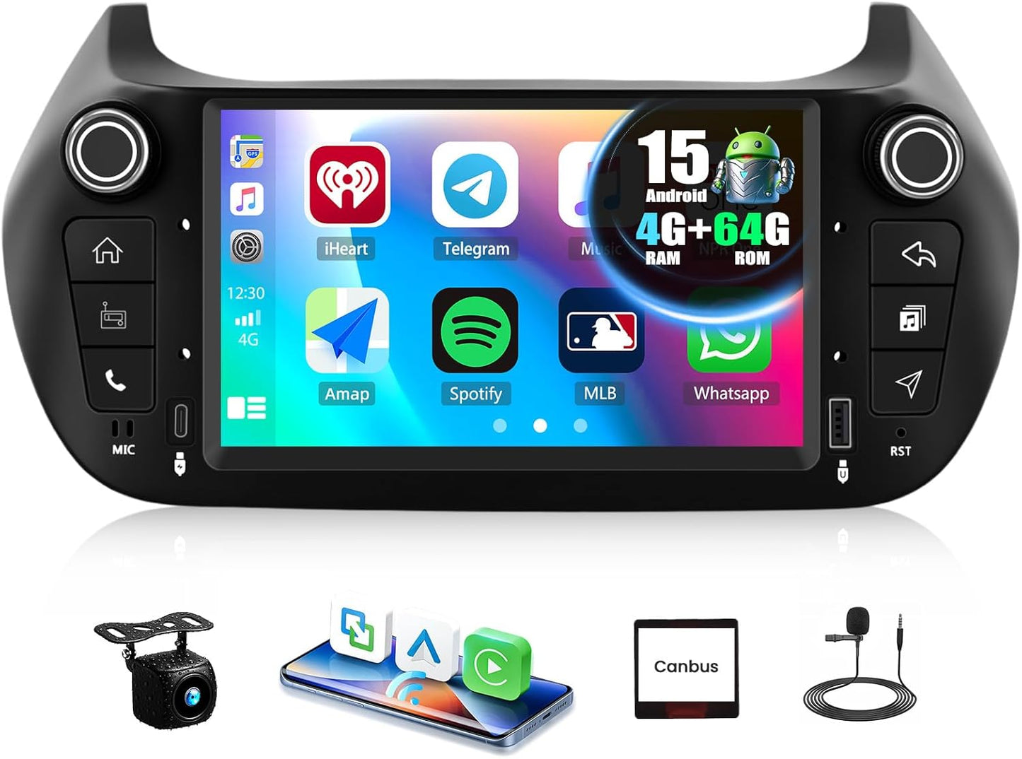 Android 15, 4G+64G GOHHDL Autoradio voor Fiat Fiorino Qubo Citroën Nemo Peugeot Bipper met Carplay Android Auto, 7 Inch 2Din Touchradio met GPS WiFi Bluetooth FM/RDS SWC Achteruitrijcamera & MIC