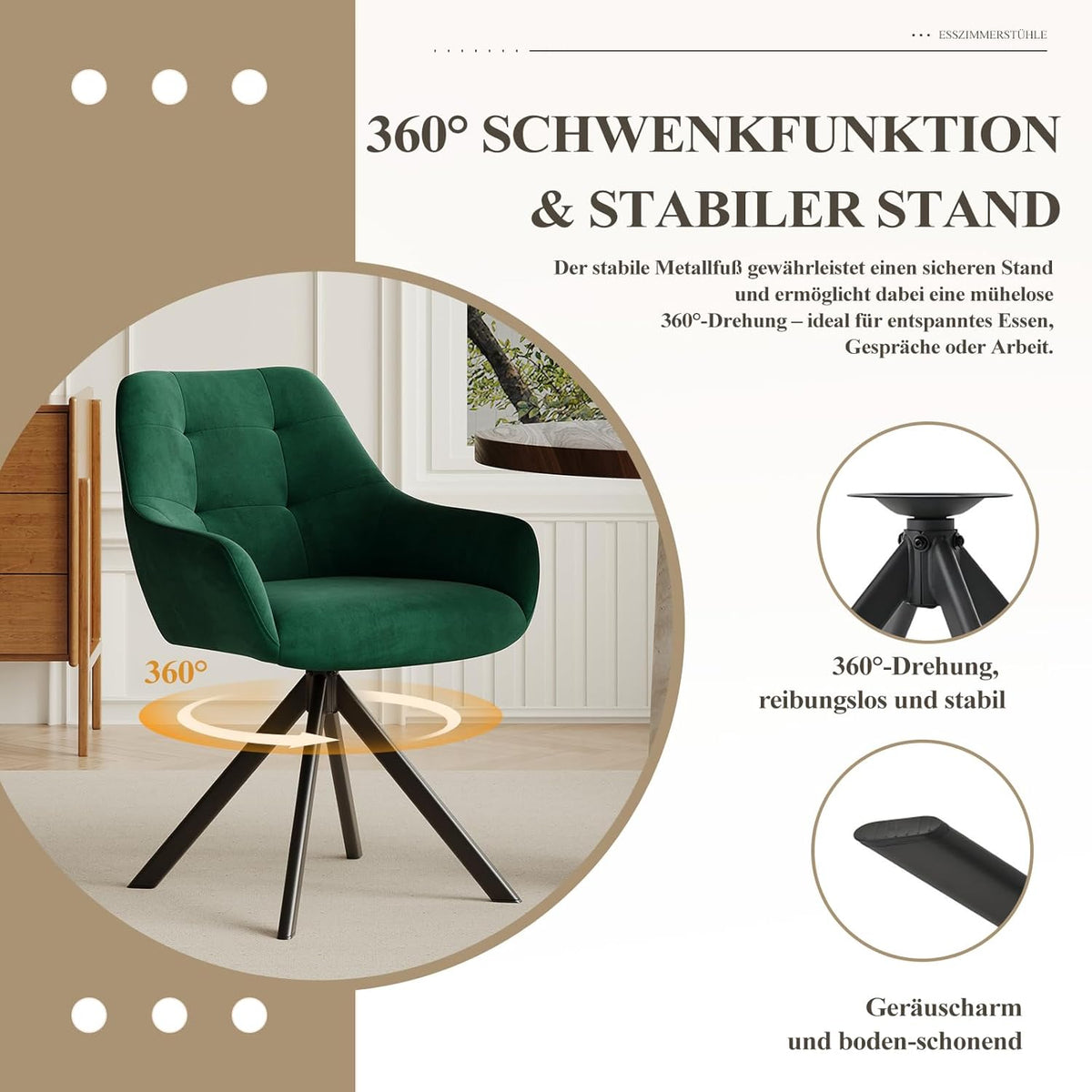 COLAMY Draaibare eetkamerstoelen, set van 2, eetkamerstoelen, draaibaar, met armleuning, draaibare armleuning, met rugleuning, voor eetkamer, stoelen van zachte poolstof met metalen frame voor keuken