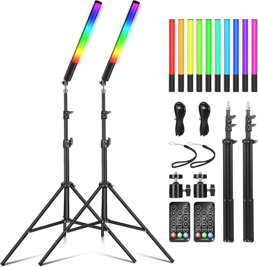 Led-videolamp – 2 Stuks – Videolicht, Led Lichtstaaf, Fotolamp, RGB Lamp – 36.000 Kleuren, 2500K-6500K, CRI95+, 0-100% Helderheid