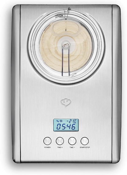 Springglanse ijsmachine Emma 1,5 l met zelfkoelende compressor 150 W, ijsmachine van roestvrij staal met uitneembare ijshouder, incl. receptenboekje