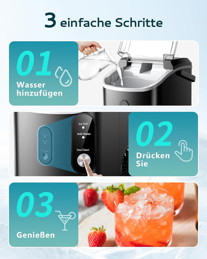 EUHOMY IJsblokjesmachine, 15 kg/24 uur, productie in 6 minuten, crushed ice maker, nuggets Ice, automatische reiniging, 120 W tafel-ijsblokjesmachine, infraroodsensor, energiezuinig, zwart
