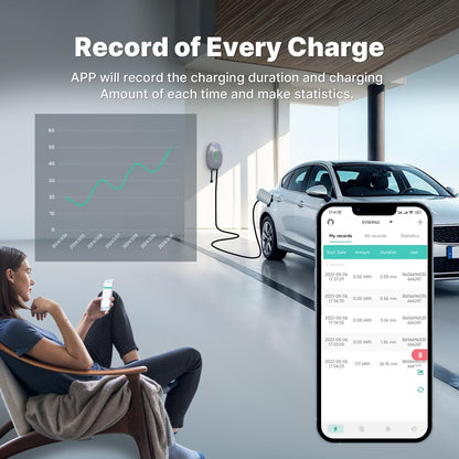 EV-oplader Smart APP met 32A type 2, 7,4kW thuislaadstation 380V CE & TÜV Wallbox 6 m oplaadkabel met opladerhouder app-besturing voor alle EV's en PHEV's