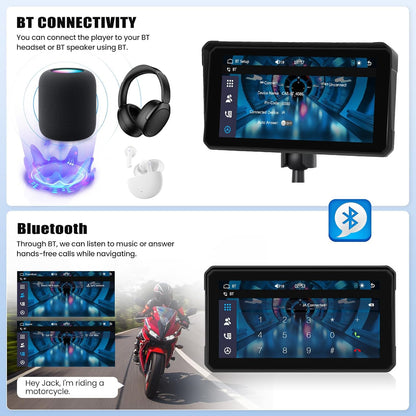 Portable Motorcycle Carplay Screen with Wireless CarPlay Android Car, 5 Inch IP67 Waterproof Motorcycle GPS CarPlay Screen Supports Bluetooth, Mirrorlink, EQ, TF Port, Siri