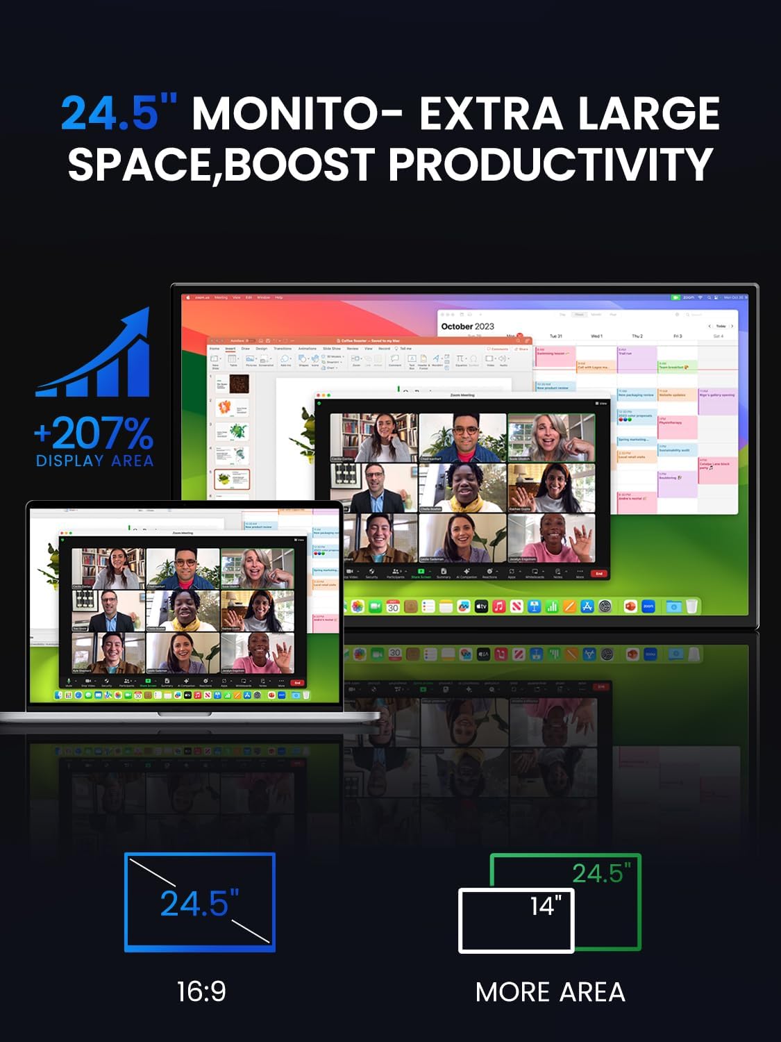 UPERFECT 24.5" 2K 165Hz Portable Monitor with 2560 * 1440 QHD IPS Screen Mini HDMI USB C for PC Laptop Game Console, Mobile Display VESA compatible - QUORE