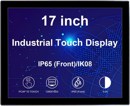 VSDISPLAY 17 inch industriële touchscreen-monitor, 1280 x 1024, 250 nits, IP65 front, 10-punts touch, 5:4 beeldverhouding, groot temperatuurbereik