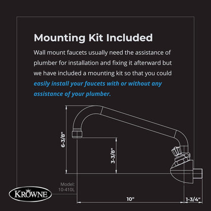 Krowne 10-410L - Commercial Series 10" Center Wall Mount Faucet, 10" Spout, Low Lead