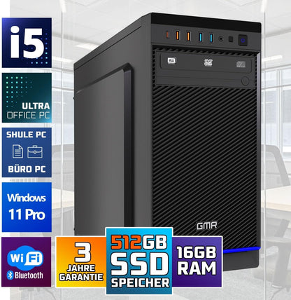 GMR Ultra i5 Office PC - Business Office Computer | 16 GB RAM | 512 GB SSD M.2 | DVD±RW | USB 3 | Windows 11 Pro | WiFi Bluetooth
