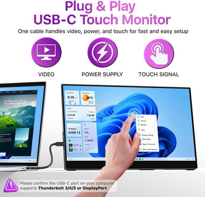 Cocopar Draagbare monitor 15,6 inch 1080P FHD 60Hz 85% sRGB met HDMI luidspreker USB-C tweede scherm voor laptop MacBook Surface PC Xbox PS4/5 VESA monteerbaar touchscreen