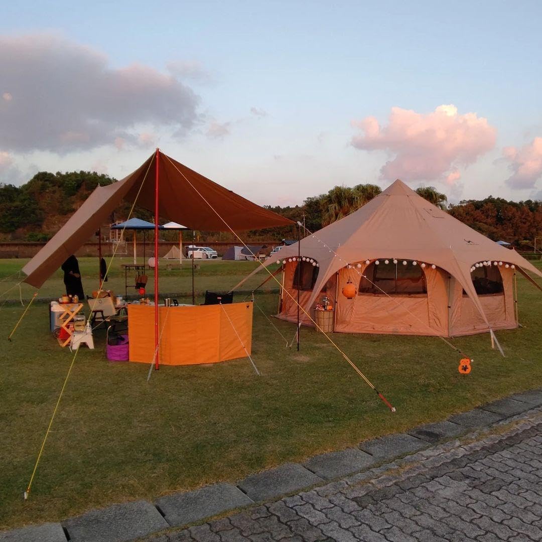 TOMOUNT Tipitent, katoenen tent voor 6-8 personen, canvas, piramide, joertent, grote gezinnen, glamping, tent voor kamperen, hiking, festival, feesten, bruiloft, muziekfeest