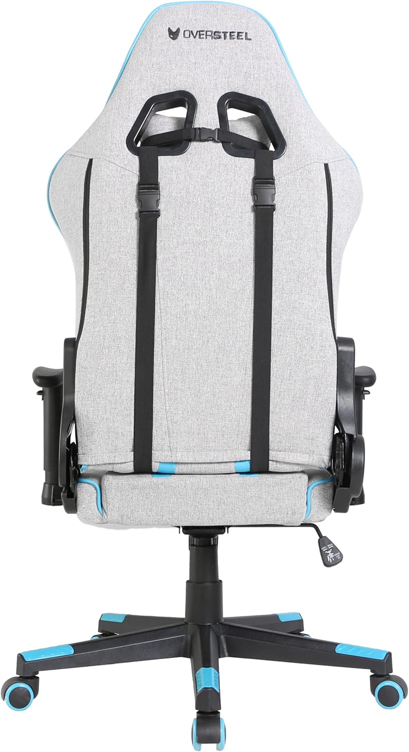 Oversteel - ULTIMET professionele gamestoel, ademende stof, 2D armleuningen, in hoogte verstelbaar, 180° verstelbare rugleuning, gaszuiger klasse 3, tot 120 kg, grijs/blauw