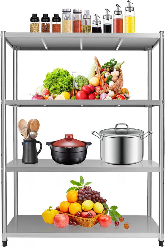 RVS Opslagrek – Metaalrek – Stellingkast – Garage Rek – Kelderrek – 4 Planken – Draagkracht 50 kg – 120x40x150 cm – Roestvrijstaal