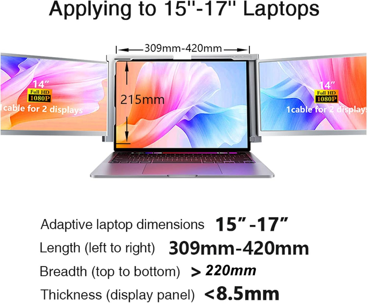 Dual Extender Screen, Laptop Screen Extender, Triple Display Laptop Monitor Extender, with Retractable Stand for 15-17 Inch Laptops(S400) - QUORE