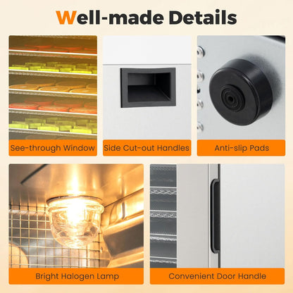 FANTASK 850 W voedseldroger roestvrij staal, voedseldehydrator met 8 vakken, dehydrator met 48 uur timer en temperatuurregelaar van 35 tot 75 °C, dehydrator voor levensmiddelen, vlees, vruchten