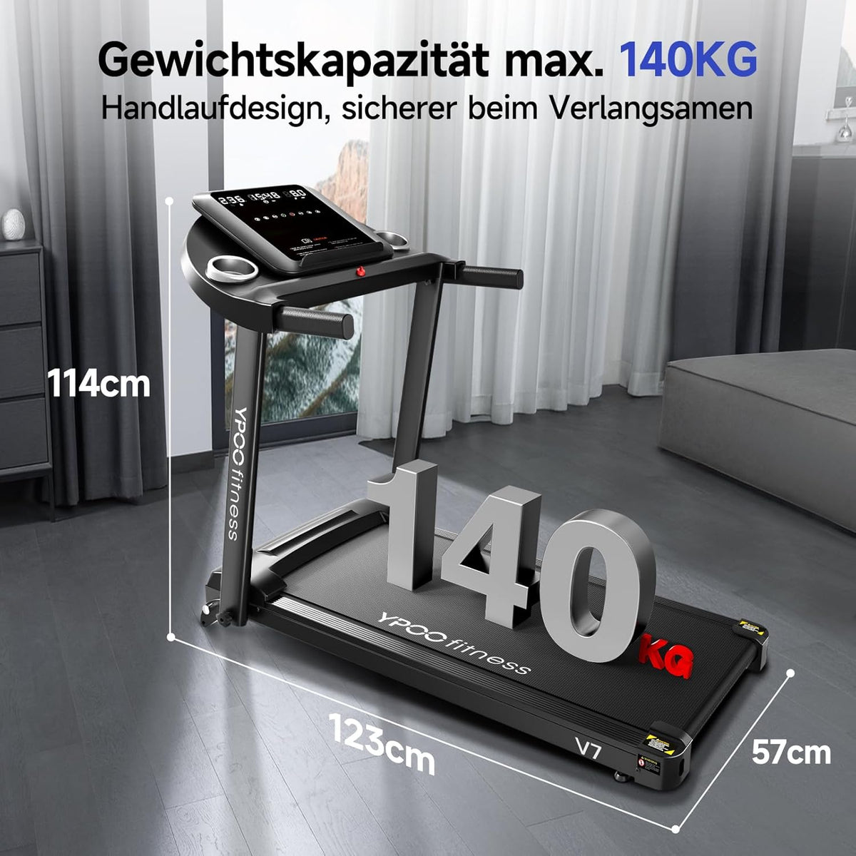 Loopband – Treadmill – Hardloopband – Fitnessapparaat – Trainingsapparaat – Inklapbaar Ontwerp – 8% Helling – Groot Loopvlak 106x38 cm – Max 13 km/u – 2,5 PK Motor – LED-Display – App Connectiviteit – Max 140 kg Belastbaar