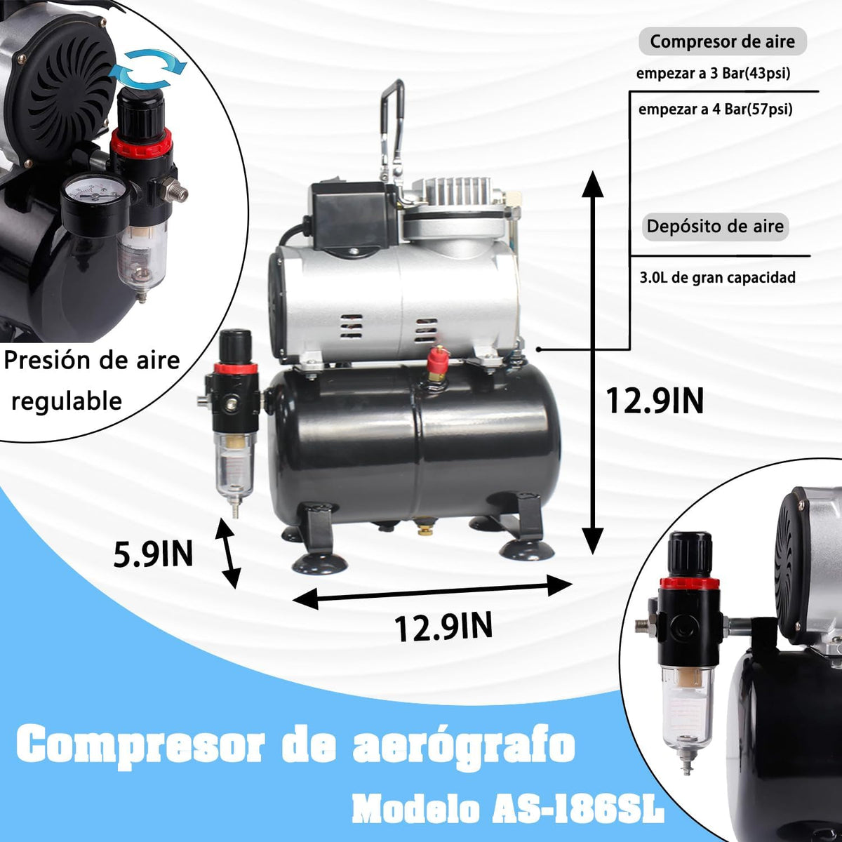 ABEST Airbrush Compressorkit: luchtslang, airbrush-houder, minifilter, double action-mechanisme voor nail art, tijdelijke tatoeages, hobby-1 schildergereedschap