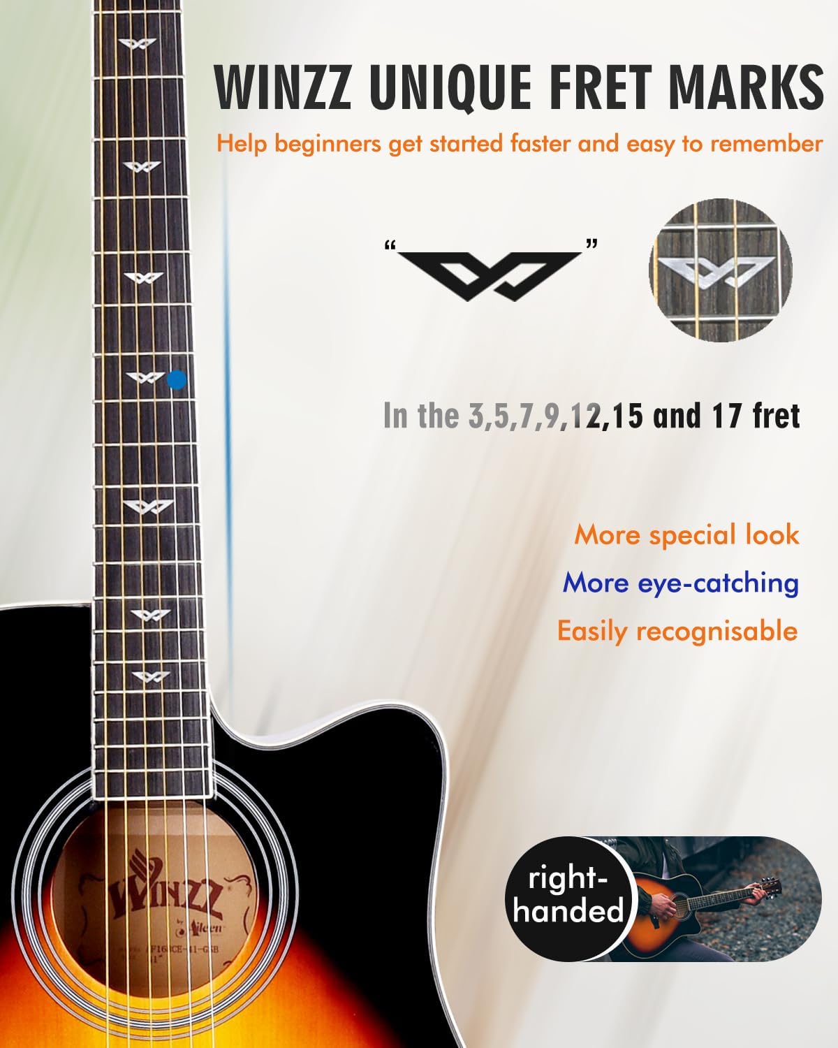 Winzz 4/4 elektrische akoestische gitaar, westerngitaarset voor volwassenen, akoestische gitaar 41 inch met 4-bands equalizer (dreadnought,glanzend)