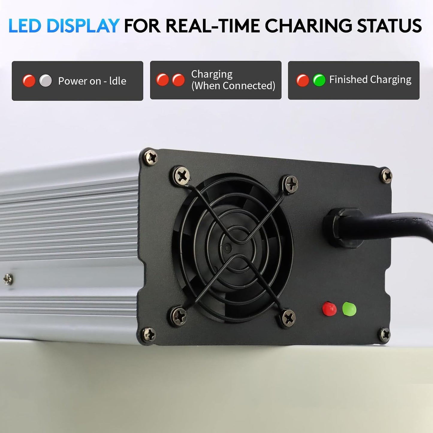 LiFePO4 Acculader – Batterijlader – Lithium Acculader – 24V Lader – 20A Oplader – Intelligente Tweefasige Lading – Aluminium Behuizing Met Ventilatorsysteem