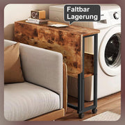 Computertafel - Computerbureau - Laptoptafel - Inklapbaar Kleine Tafel - Werktafel - Bijzettafel - met Wieltjes - Opvouwbare - IndustriëLe Stijl - voor - Thuis - Kantoor - 80 x 58 x 79 cm - Vintage Koffie