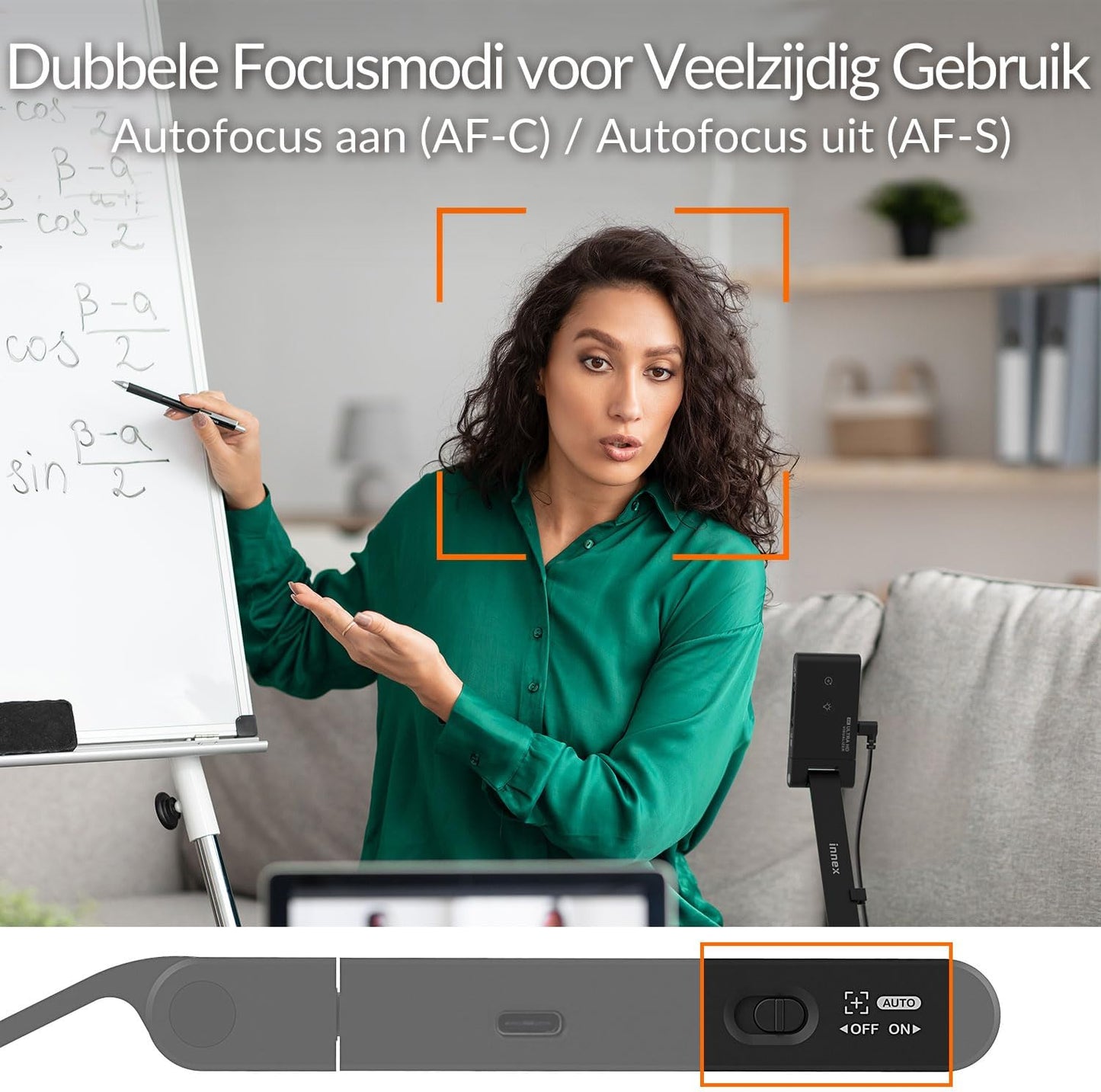 Innex DC500 13MP 4K USB Document Camera, Webcam and Scanner, 3-in-1, 13MP, Noise Cancelling Microphone, Dual Auto Focus, Auto Flip, Built-in LED Bulb, OCR, Win, Mac, Chromebook