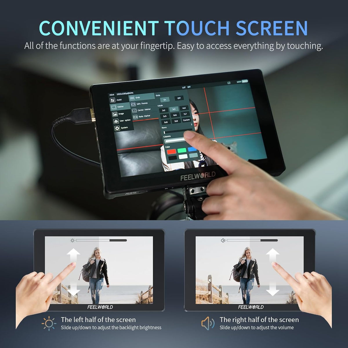 FEELWORLD F7 PLUS 7 Inch 1200Nit Camera Field Monitor 4K HDMI Touchscreen Camera Monitor met 4K HDMI2.0 In/Uitgang,1920x1080 IPS,3D LUT,HDR Golfvorm,Inclusief Oplaadbare F750 Batterij en Tas