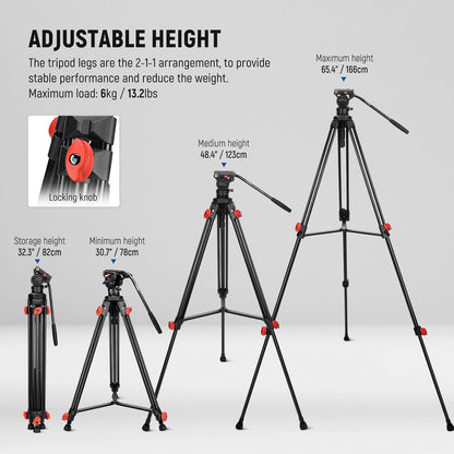 NEEWER Camerastatief met vloeiende kop, robuust, licht, compact, draagbaar, reishouder voor DSLR-camcorder, compatibel met DJI Gimbals, compatibel met Manfrotto QR-platen, max. 13,2 kg, TP73