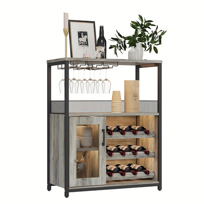 Wijnkast – Wijnrek – Drankmeubel – Barmeubel – Wijnopberger – Verstelbare Planken – Mesh Deur – Compact Design – Zonder Elektriciteit – Grijze Uitvoering