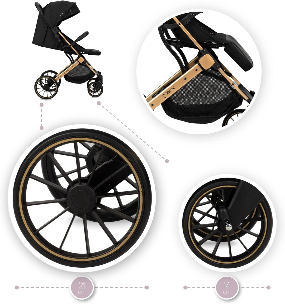 MoMi ESTELLE DAKAR kinderwagen vanaf 6 maanden (tot 22 kg), inklapbare buggy met 5-punts veiligheidsgordel, boodschappenmand en ligfunctie, telescopische stang om te trekken, staat na het opvouwen Ginko