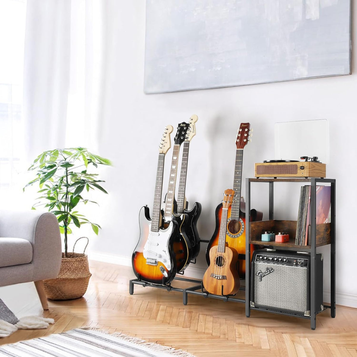 Gitaar Standaard 5-Tier voor Elektrische Gitaar Akoestische , Bas, Gitaarrek Houder Floor Verstelbaar voor Meerdere gitaren, Gitaarversterker Accessoires, Gitaardisplay voor Muziekkamer