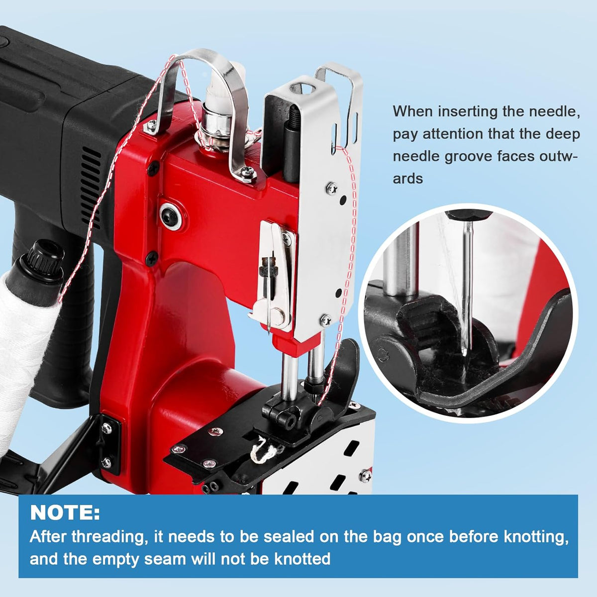 Draagbare Elektrische Zakken Sluitmachine Rood – Zak Stitcher Machine – Zak Dichter – Zakken Naaimachine – Tas Sluitmachine – 190 W Koperen Motor – Instelbare Steeklengte 7-10 mm